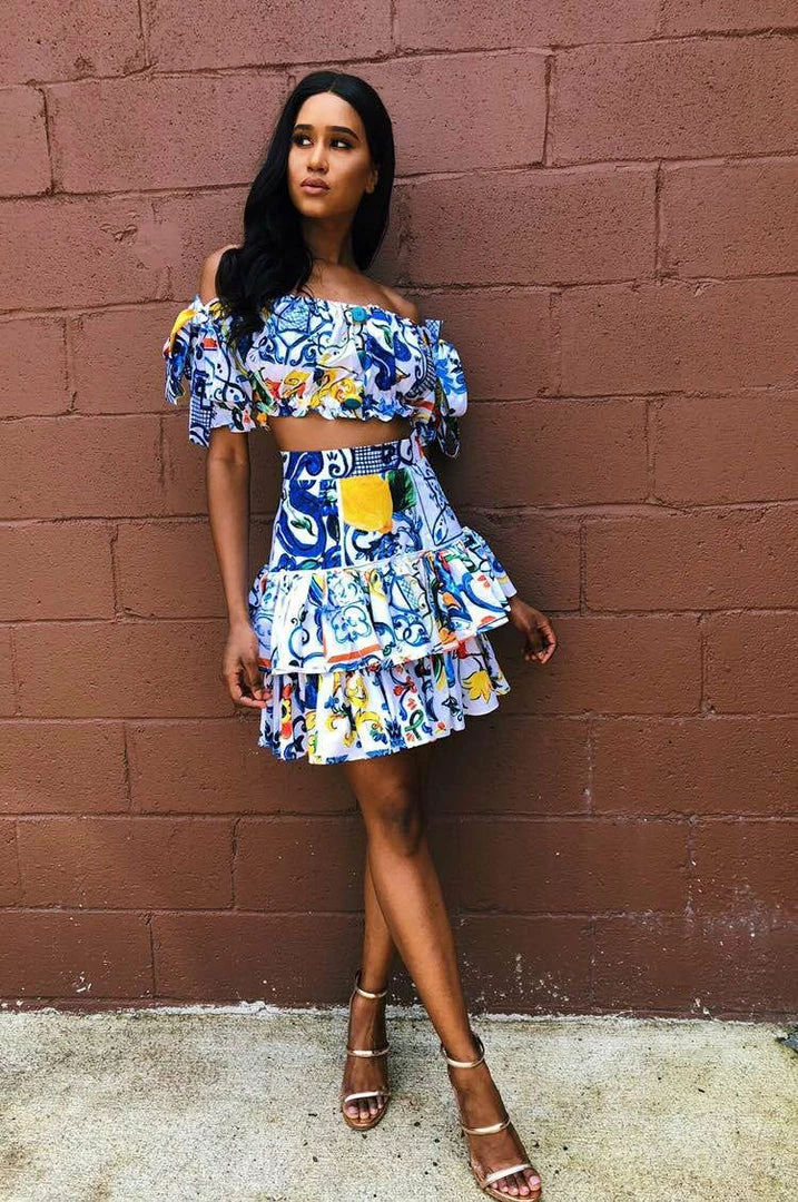 Jessica Bara Margarita Printed Button Two Piece Set Influencer Style