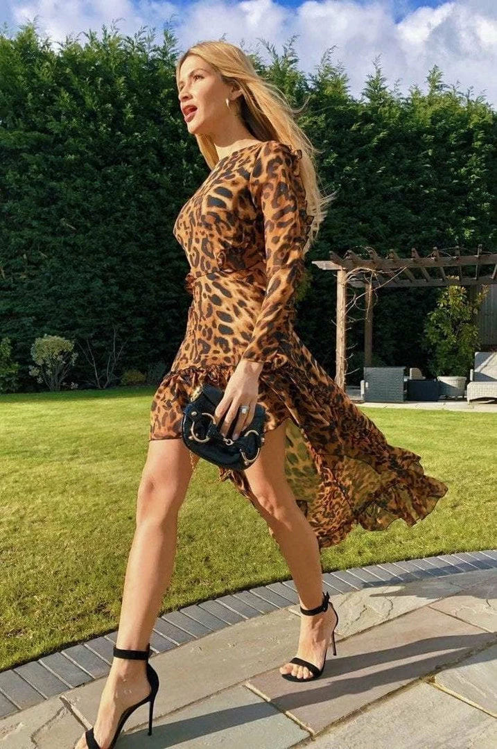 Influencer Style Jessica Bara Lynn Leopard Cut-Out Hi-Lo Long Sleeve Dress
