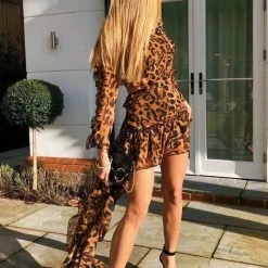 Influencer Style Jessica Bara Lynn Leopard Cut-Out Hi-Lo Long Sleeve Dress