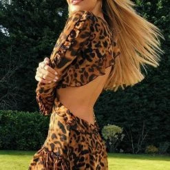 Influencer Style Jessica Bara Lynn Leopard Cut-Out Hi-Lo Long Sleeve Dress