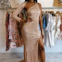 Jessica Bara Masika One Shoulder Sequin Long Dress