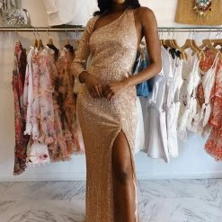 Jessica Bara Masika One Shoulder Sequin Long Dress