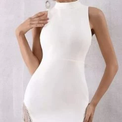 Jessica Bara Mindy Tassel Fringe Bodycon Dress Influencer Style