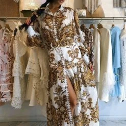 Influencer Style Jessica Bara Eden Long Sleeve Printed Maxi Dress