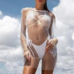Influencer Style Jessica Bara Destiny Fishnet Long Sleeve Dress
