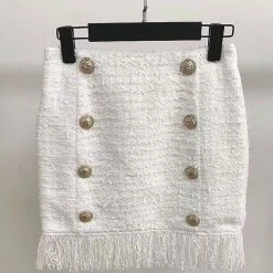 Jessica Bara Lila Tweed Gold Button Mini Skirt