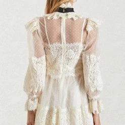 Summer Lovin' Jessica Bara Greta Long Sleeve Neck Tie Lace Mini Dress