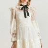Summer Lovin' Jessica Bara Greta Long Sleeve Neck Tie Lace Mini Dress