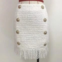 Jessica Bara Lila Tweed Gold Button Mini Skirt