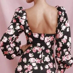 Jessica Bara Wilder Puff Sleeve Floral Mini Dress Influencer Style