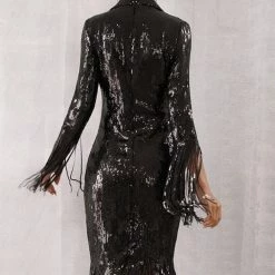 Jessica Bara Clancy Sequin Tassel Double Breasted Dress
