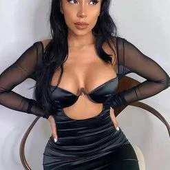 Jessica Bara Tina Long Sleeve Cut Out Bodycon Mini Dress Influencer Style