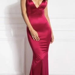 Jessica Bara Norah V Neck Bodycon Open Back Gown