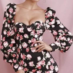 Jessica Bara Wilder Puff Sleeve Floral Mini Dress Influencer Style