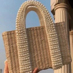 Influencer Style Jessica Bara Erina Pearl Straw Tote Bag