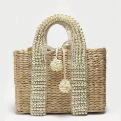 Influencer Style Jessica Bara Erina Pearl Straw Tote Bag
