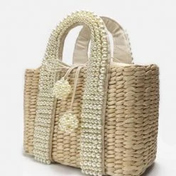 Influencer Style Jessica Bara Erina Pearl Straw Tote Bag