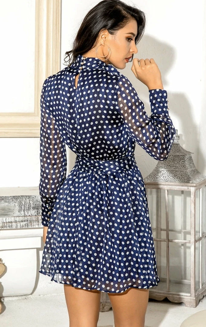 Jessica Bara Palmer Long Sleeve Polka Dot Belted Mini Dress Summer Lovin'
