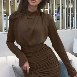Influencer Style Jessica Bara Michelle Long Sleeve Ruched Mini Dress