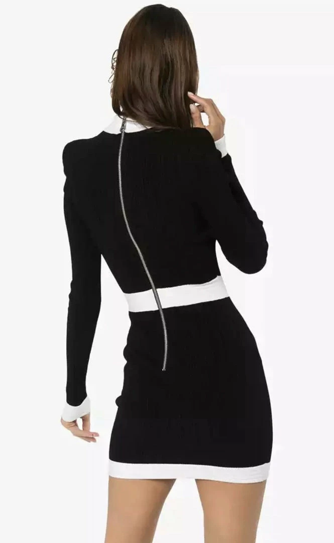 Jessica Bara Lorelle Silver Buttton High Neck Mini Dress