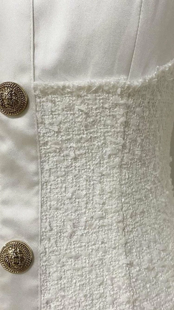 Influencer Style Jessica Bara Leighton Collar Tweed And Satin Mini Dress