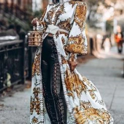 Influencer Style Jessica Bara Eden Long Sleeve Printed Maxi Dress