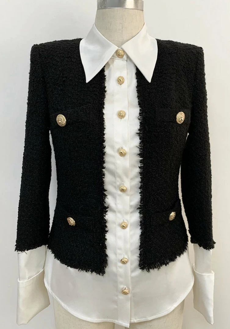 The 9-5 Shop Jessica Bara Cassandra Satin And Wool Collared Shirt