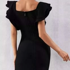 Jessica Bara Luella Ruffle Shoulder Bodycon Dress Birthday Suit