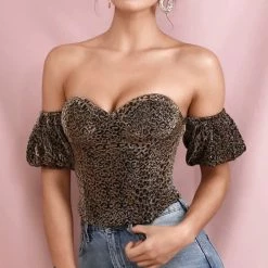 Jessica Bara Cali Off The Shoulder Leopard Crop Top Tops