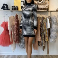 Jessica Bara Adrienne Houndstooth Bodycon Mini Dress