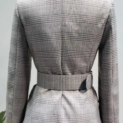 Reve Doll Essentials Jessica Bara Oaklee Plaid Gold Button Belted Blazer