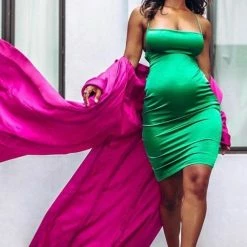 Jessica Bara Annika Satin Open Back Midi Dress Influencer Style