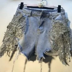 Reve Doll Essentials Jessica Bara Blythe High Waisted Rhinestone Denim Shorts