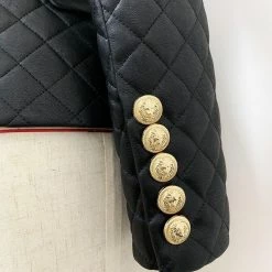Jessica Bara Lillie Double Breasted Quilted Gold Button Blazer