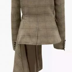 Jessica Bara Alora Plaid Off The Shoulder Asymmetrical Blazer