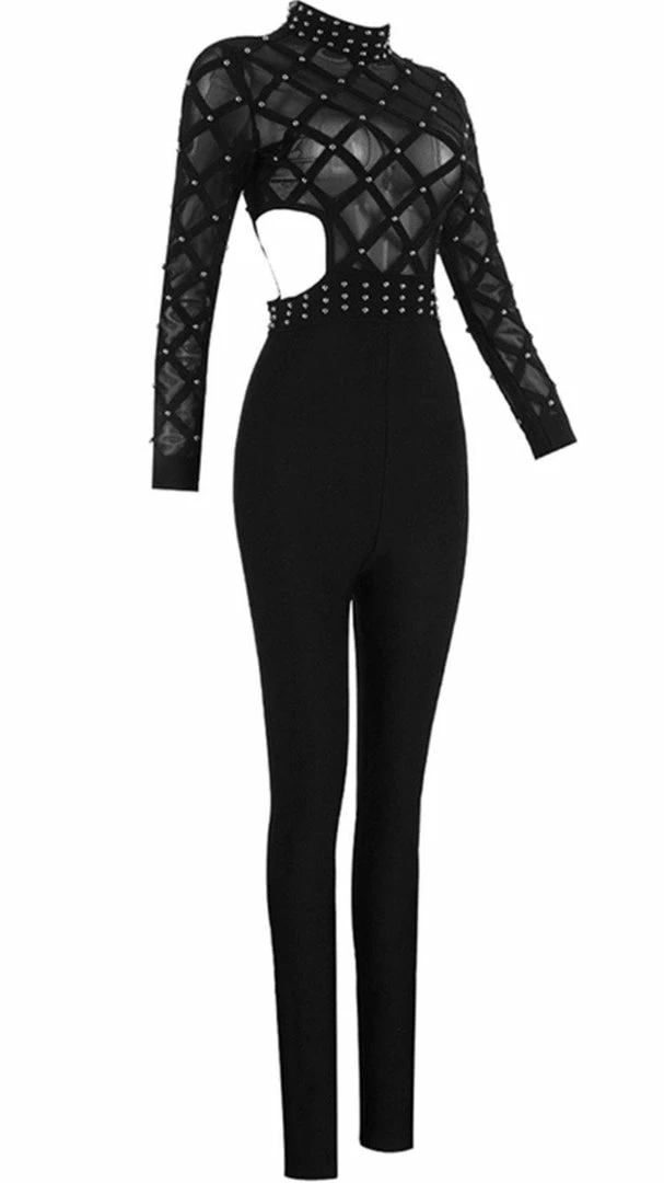Birthday Suit Jessica Bara Jenna Beaded Cut Out Jumpsuit
