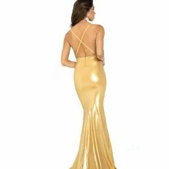 Atria V Neck Backless Metallic Gown