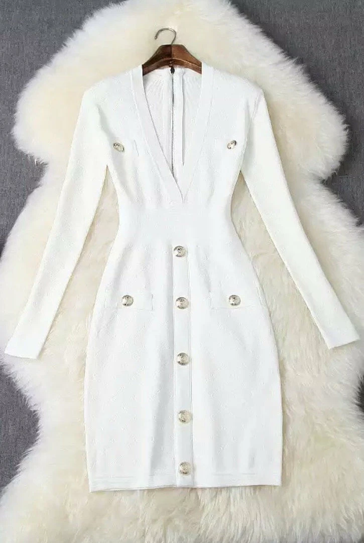 Jessica Bara Caroline Long Sleeve Bandage Dress