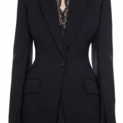 Jessica Bara Angela Lace Fringe Slit Sleeve Blazer