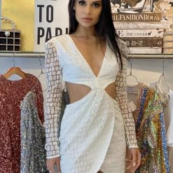 Jessica Bara Delaney Cut Out Long Sleeve Mini Dress