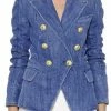 Reve Doll Essentials Jessica Bara Donatella Blue Denim Gold Button Blazer