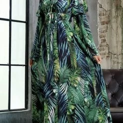 Jessica Bara Trini Palm Tree Off Shoulder Maxi Dress