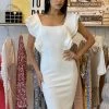 Jessica Bara Luella Ruffle Shoulder Bodycon Dress Birthday Suit