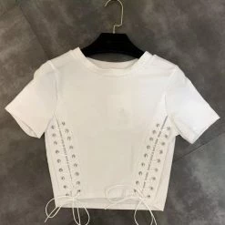 Reve Doll Essentials Jessica Bara Hailey Lace Up Short Sleeve Crop Top