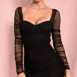 Jessica Bara Haven Long Sleeve Mesh Mini Dress