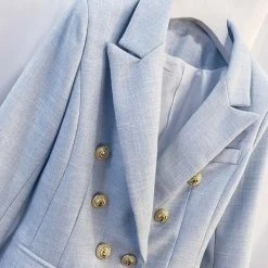 Jessica Bara Donatella Light Blue Gold Button Blazer Best Sellers