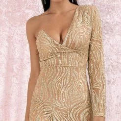 Jessica Bara Lilly One Shoulder Glitter Mini Dress