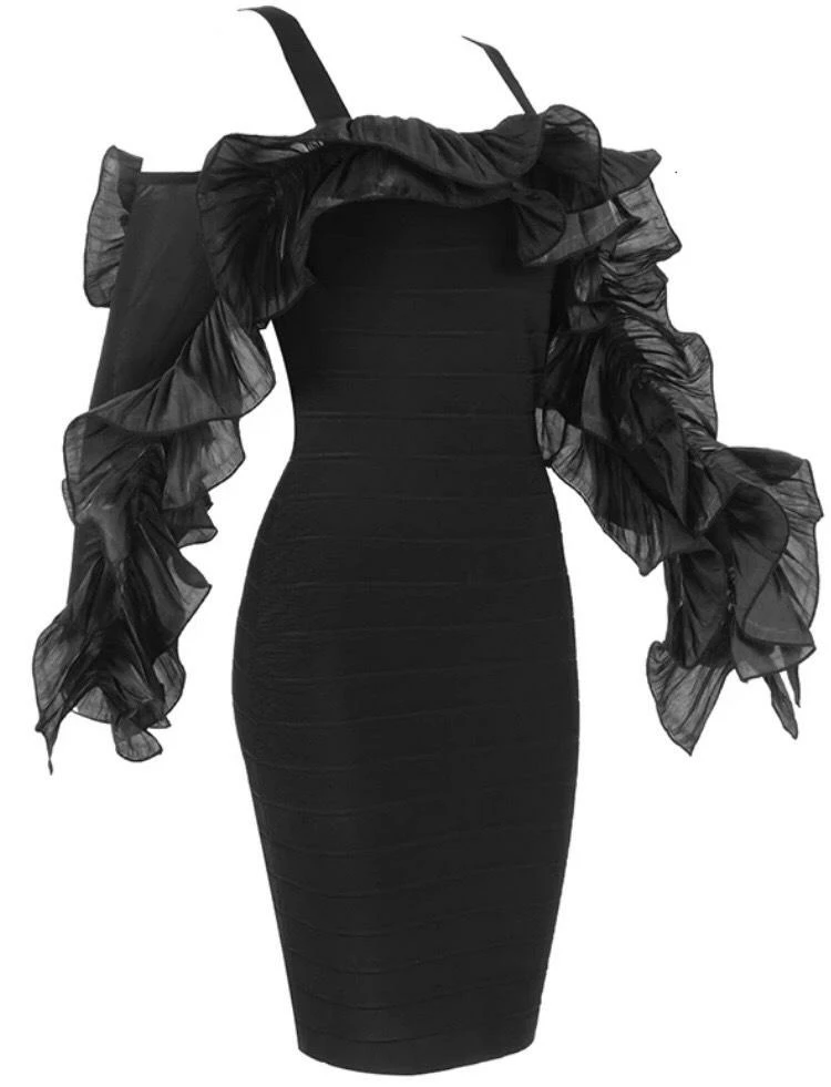 Birthday Suit Jessica Bara Vella Off The Shoulder Ruffle Sleeve Dress