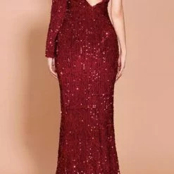 Jessica Bara Emmie One Shoulder Cut Out Sequin Gown