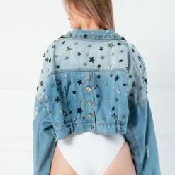 Jessica Bara Adelia Star Distressed Cropped Denim Jacket